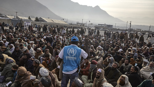 UNHCR-anställda delar ut kontantstöd i Afghanistan.