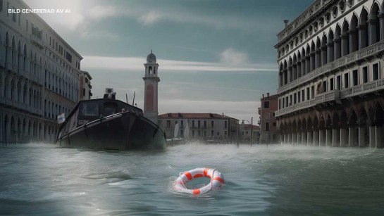 AI-generad bild. Översvämning i Venedig.